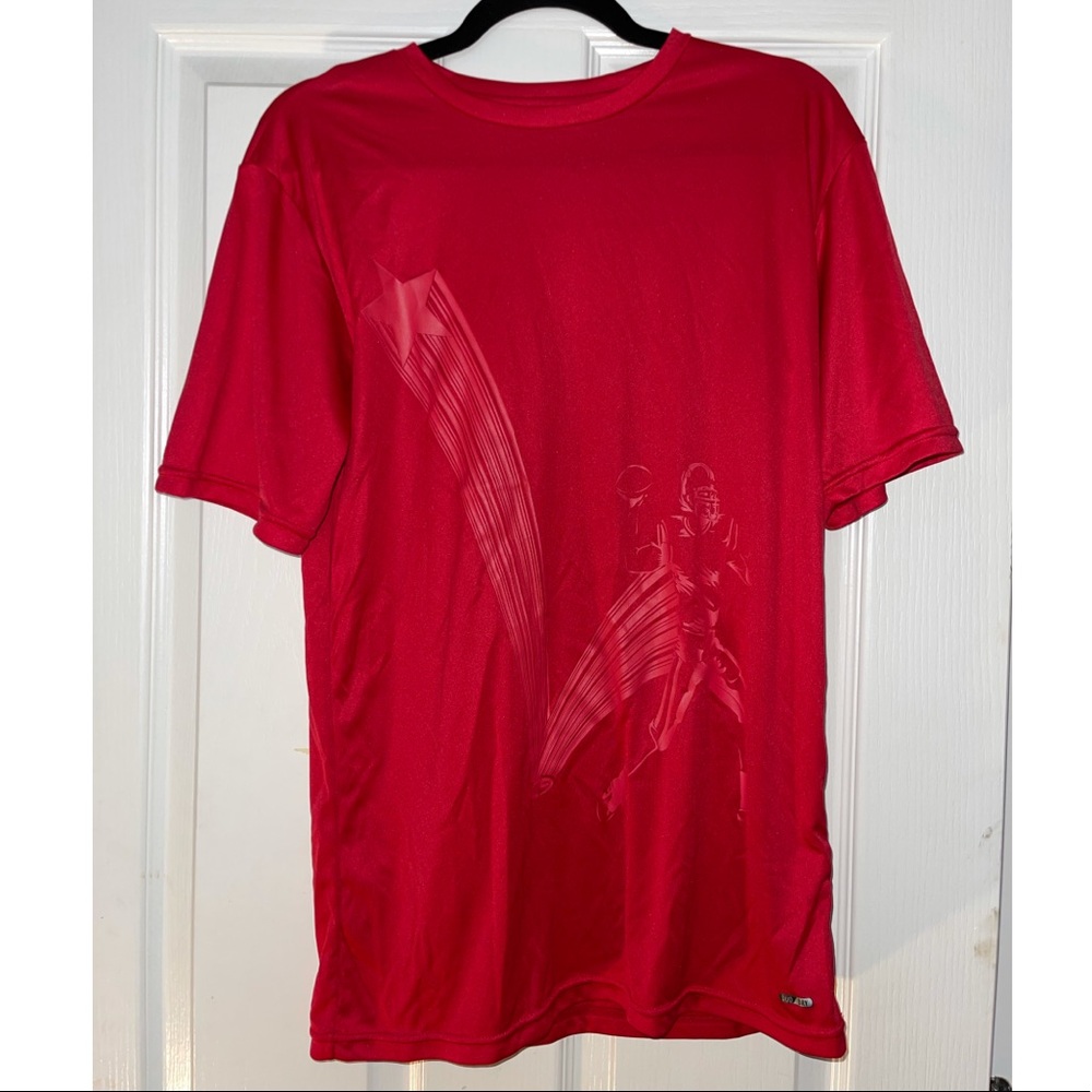 Red dry fit shirt with football player